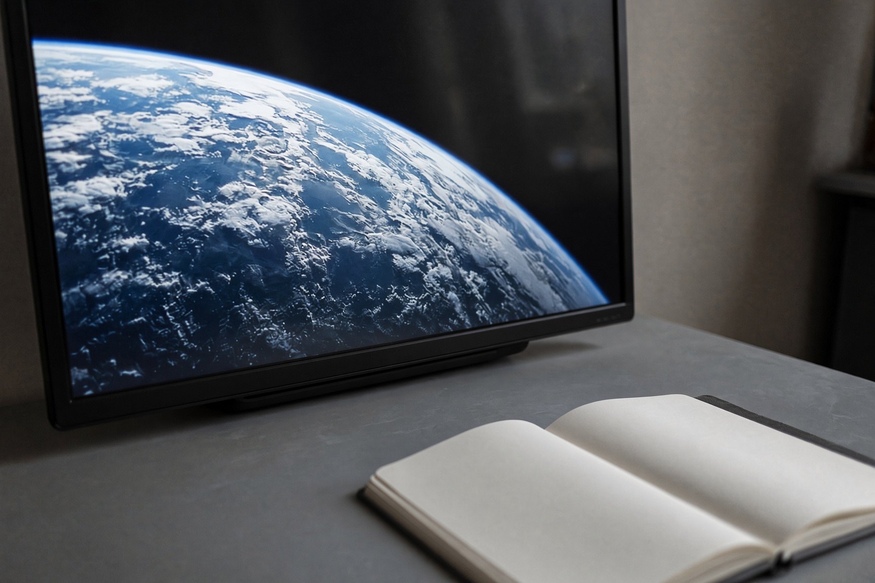 The ledger, and the Earth from orbit.